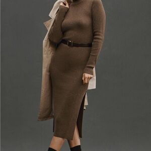 Reformation Chocolate Long Sleeve Cashmere Dress